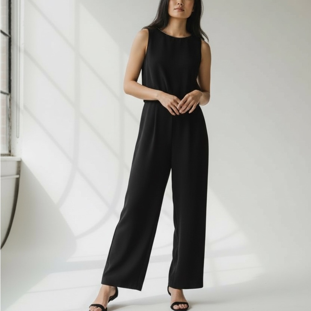 White House Black Market Classic Black Jumpsuit with Sparkling neckline trim